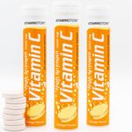 Vitamin Store 60 High Strength Vitamin C (1000mg) Effervescent Tablets - 3 Packs of 20 Vitamin C Dissolvable Tablets - One-a-Day - Soluble Orange Flavoured Vitamin C Fizzy Tablets to Support Immunity