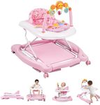 Baby Walker, 5 in 1 Baby Walkers for Boys Girls 6-12 Months, Foldable Walkers for Babies with Bouncer & Feeding Tray, Music, Adjustable Heights, Activity Walker for Infant
