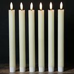 Wondise Flameless Flickering Taper Candles Battery Operated with 6 Hour Timer, Ivory Real Wax 3D Wick LED Taper Candles Warm Light Dining Christmas Window Taper Candles(Set of 6, 0.78 x 9.64 Inches)