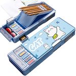 YJCHCT Pop Up Multifunction Pencil Case for Girls Boys, Cute Cartoon Pen Box Organizer Stationery with Sharpener, Schedule, School Supplies, Best Birthday Gifts for Teens, Cat, double-deck, Pencil