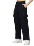 UZARUS Women's Relax Fit Cargo Trouser 4 Pockets Baggy Pants (L, Navy)