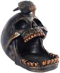 Rustic Skull and Raven Home Ashtray, Gothic Skull Head Shaped Decorative Cigarette Ashtray, Skull Decor Gifts for Men