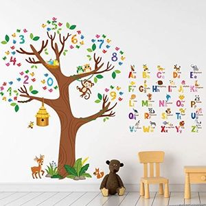 Zonon 3 Sheets Animal Alphabet and Numbers Tree Wall Decals Learning ABC Letters Birds Numbers Peel and Stick Wall Decals Home Bedroom Playroom Nursery Home Wall Decor