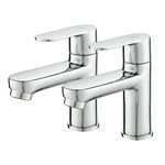 Maynosi Bathroom Basin Pillar Taps, 1/2 C Pair Sink Mixer Taps, 1/4 Turn Cloakroom Twin Faucets, 2 PCS Modern Round Style Taps, Solid Brass, Chrome Plated