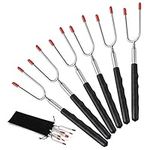 Homealexa Marshmallow Toasting Forks Sticks Set of 6, Telescoping Marshmallow Roasting Sticks Stainless Steel【Extendable U Shape with Handle 】 Grilling Skewers for Hot Dog Bonfire BBQ Smores Skewers