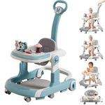 Hukimoyo Baby Walkers for 6-18 month baby girl Boy with Rocker 3 Level Adjustable Height 360° Wheels, Musical Toy, Foot Mat, Activity Walker for Baby Kids | Push Walker Baby Folding Walker (BLUE, 5 IN 1)