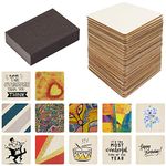 Belle Vous Square Blank Plywood Sheets (50 Pack) - 10cm/4 Inches DIY Pyrography Wood for Wooden Coasters & Crafts - Plywood Board/Plank Set with Sanding Sponge