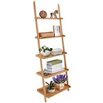 SFAREST Ladder Shelf, 5-Tier Display Wall Rack Bookcase, Bamboo Storage Shelving Stand Organiser Unit for Living Room, Kitchen and Bathroom