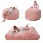 MAXYOYO Bean Bag Bed - Convertible Folds from Bean Bag Chair to Bed - Foam Sofa with Shaggy Cover and Fluffy Filling Included for Adult, Teens, Guest (Pink, Double)