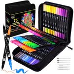 Efimeso 76 Colouring Pens Felt Soft Tip Pens Brush Pens with Case, Dual Tips Coloured Pens Fineliners for Adults Kids Children Colouring Painting Sketching Highlighting Lettering