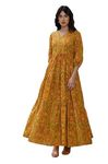 Janasya Women's Green Cotton Printed Tiered Dress(JNE4411-DR-M)