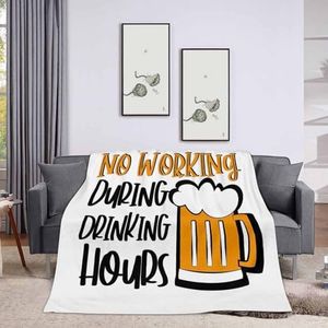 Throw Blanket 50x60 Inch,No Working During Drinking Hours Funny Saying with Beer Mug Cozy Soft Lightweight Fuzzy Flannel Blanket 60x50 Inch Suitable for Couch Bed Sofa Living Room in All Seasons