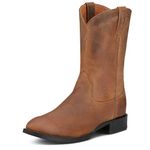 Ariat Heritage Roper Wide Square Toe Western Boots - Men’s Traditional Leather Country Boot, Distressed Brown, 14 Wide