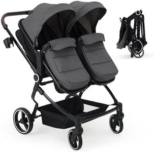 GarveeLife Side by Side Double Stroller for Twins, Lightweight Compact Foldable Baby Travel Stroller with High Landscape Seat, Adjustable Canopy & Recline for Infant and Toddler, Dark Grey