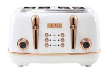 Haden Heritage 75090 Stainless Steel 1500W Retro Toaster 4 Slice Wide Slot w/Removable Crumb Tray and Settings, Ivory/Copper Toasters w/Adjustable Browning Control, Smart Toaster