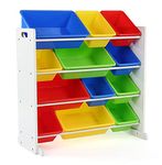 Tot Tutors Kids' Toy Storage Organizer with 12 Plastic Bins, White/Primary (Summit Collection)