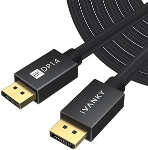 IVANKY DisplayPort Cable 1.4, 8K DP Cable 25ft [8K@60Hz, 4K@144Hz, 1080P@240Hz], Support HBR3, 32.4Gbps, HDCP 2.2, HDR, Compatible for Gaming Monitor, TV, PC, Laptop and More, Black-25ft