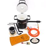 DEVIL-FORGE Gas Propane Furnace FB1Sb Full Kit - 4Kg Crucible Tongs Heat Resistant Gloves 1 DFC Burner 180.000 BTU Foundry Metalsmiths 2642°F/1450°C Brass Copper Bronze Silver etc