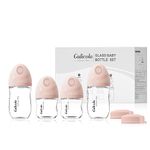 Gulicola Natural Glass Baby Bottles Set 4 Pack, Newborn Girl Breastfeeding Bottles with Slow Flow Nipples, 0 Months+, 3 oz & 5 oz - Pink