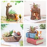 Brotherhood Enterprise Resin Pot Pack Of 4 Owl Tree Puppy With Book Boat Tree Shape Resin Pot Design Resin Succulent Pots Resin Planter Succulent Pot Succulent Indoor And Outdoor Pot, Brown