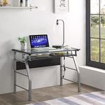 King's Brand 2940 Metal and Glass Top Home Office Computer Desk/Table, Silver Finish