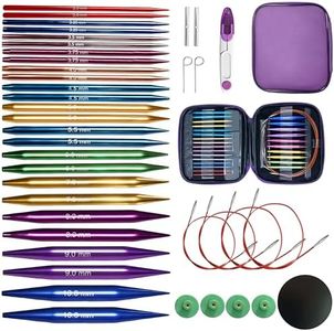 13 Pairs Interchangeable Circular Knitting Needles Set with 4 Cables, Aluminum Circular Knitting Needle Set 3 mm to 10 mm, Accessories and Case, for Smooth Knitting Socks,Scarves,Blankets,Dog Kennels