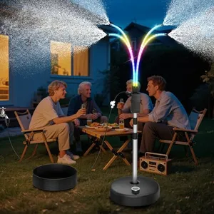 RGB LED Lighted Patio Mister for Outside, 200+ Vibrant Modes, APP& Remote Control, Adjustable 3.3-5.3FT Height, Portable Stand Cooling System for Outdoor Garden/Backyard/Deck, Water Filled Sturdy Base