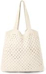 Crochet Tote Bag, Beach Mesh Knitted Bag Large Aesthetic Shoulder Bag Handbags Hollow Hobo Bag for Women Summer (Style B, Beige)