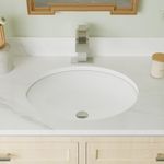 White Undermount Oval Bathroom Sink, DeerValley 17"x 13" Ceramic Porcelain Sink with Overflow, Oval White Under Counter Vessel Sinks for Bathrooms Lavatory DV-1U301A