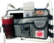 Walker Bag with Cup Holder for Walker by P&F | Deluxe Walker Accessories | Attachments Pouch for Rollator or Folding Walker (Gray)