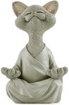 JFSM INC. Whimsical Grey Cat Buddha Figurine Meditation Yoga Decor - Happy Cat Collection - Cat Lover Gifts, Yoga Gifts, Meditation Gifts, Zen Namaste Decor Gifts