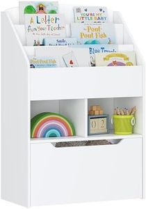 UTEX Kids Bookshelf and Toy Storage Organizer Kids Book Organizer Bookcase Storage for Kids with Rolling Toy Box White