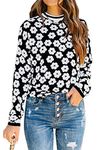 PRETTYGARDEN Women’s Knit Floral Print Sweater Crewneck Long Sleeve Lightweight Pullover Sweatshirt (Black, Large, l)