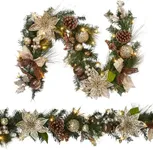 6ft Christmas Garland, Pre-Lit Xmas Garland with Lights, Battery Powered Christmas Garland with Pine Cones, Berries, Bows, Flowers, Ball Ornaments for Fireplace Mantle Decor, Brown