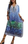 Orshoy Women's Boho Kimono Tunic Long Kaftan Roomy Loungewear Oversized Caftan Beach Dress Cover Ups Robes A-Print 1