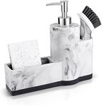 zccz Sink Caddy Kitchen Sink Organizer - Dish Sponge Holder - Kitchen Soap Dispenser with Sponge Holder - Sink Organizer with Elegant White Marble Look - Kitchen Soap Tray with 2 Storage