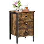 Yaheetech 3-Drawer Bedside Table, Wooden Nightstand Storage Unit, Bedside Cabinet with Metal Frame, Sofa End Side Table for Living Room/Bedroom/Small Space, Rustic Brown