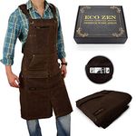 Shop Apron - 16 oz Long Waxed Canvas Work Apron with Pockets | Waterproof, Fully Adjustable to Comfortably Fit Men and Women Size S to XXL | Tough Tool Apron to Give Protection and Last a Lifetime