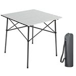 Portal Aluminium Folding Camping Table Square Roll Up Top 4 Person Compact Garden Table with Carry Bag for Picnic Camp Backyard BBQ, Silver