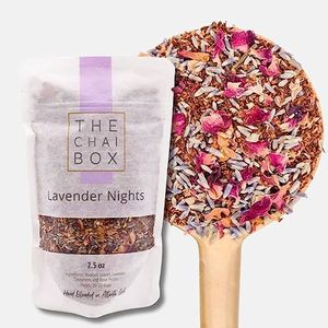 The Chai Box - Lavender Nights - Caffeine Free Chai Tea - Featured in Oprah's Favorite Things - Perfect for late-night relaxation. Rooibos leaves, lavender, cardamom and rose petals - 2.5oz