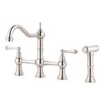Bridge Kitchen Faucet with Side Sprayer, WOWOW Solid Brass Kitchen Faucet for Sink 4 Hole Polished Nickel Kitchen Sink Faucet, Two Handle 8 Inch Centerset Bridge Faucet