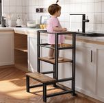 Kids Step Stool for Kitchen, Height Adjustable Toddler Tower with Safety Rail, Steel and Wood Toddler Kitchen Stool Helper Kids, Learning Tower, Nursery Helper Stand Stool