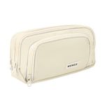 Large Capacity Pencil Case,Zip Smooth Pencil Pouch for Girls Boys with 4 Compartments Pen Bag Stationery Organizer Office Makeup Bag for Women Men(Beige)