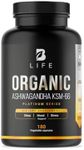 Ashwagandha KSM-66 Organic Extract with Black Pepper, High Potency, Adrenal and Thyroid Support. B Life Ashwagandha KSM-66 Platinum