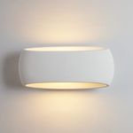 HARPER LIVING Wall Lights, Indoor Wall Sconce Lights with White Oval Plaster Shade Fitting, Modern Wall Wash Lamp, 40W E27 ES, X-Large Wall Mounted Light for Bedroom, Living Room, Hallway-Length 38CM