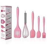 Silicone Spatulas Set-Cooking Spatula Set, Pink 5 pcs Kitchen Utensil Set-Basting Pastry Brush-Pastry Oil Brush-Egg Beater-Slotted Turner-Silicone Cooking Spatula Non-Stick,Easy to Use & Clean