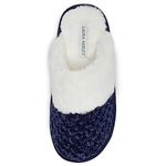 Laura Ashley Women's Slippers, Plush Chenille Memory Foam Scuff Slide Slippers, Non Slip Rubber Soled Indoor/Bedroom Shoes, Slip On Slippers for Women, Navy, Medium