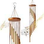 NATURAL MELODY Wind Chimes 36" Large Memorial Outdoor with 18 Aluminum Alloy Tubes and Hook for Home Decoration (Golden)