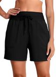 BLENCOT Womens Swim Shorts Beach Shorts Swim Trunks Quick Dry Board Shorts Home Wear Yoga Hawaiian Shorts Size 18 A Black