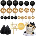 Morofme 26pcs Man Cake Topper Black Boho Cake Topper Black Gold Balls Palm Leaves Black Gold Cake Decorations for Man Boy Bohemian Black Theme Wedding Baby Shower Birthday Party